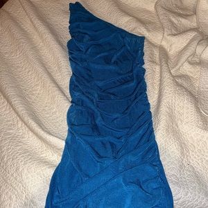 Blue one shoulder sparkly dress!
